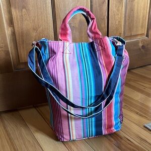 Rare Stella & Dot Striped Multicolor Canvas Tote Bag